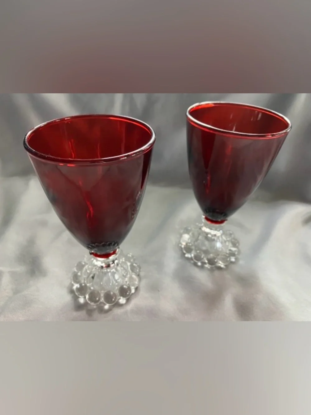 VTG 1950’s Anchor Hocking Ruby Red Small Goblets Bubblefooted Stems Set of 8